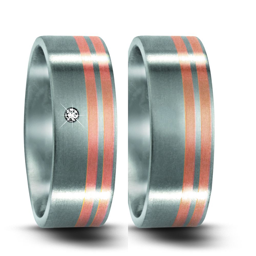 TitanFactory Edelstahl-Rotgold Eheringe 50958/001/003/7103-50958/001/000/7103